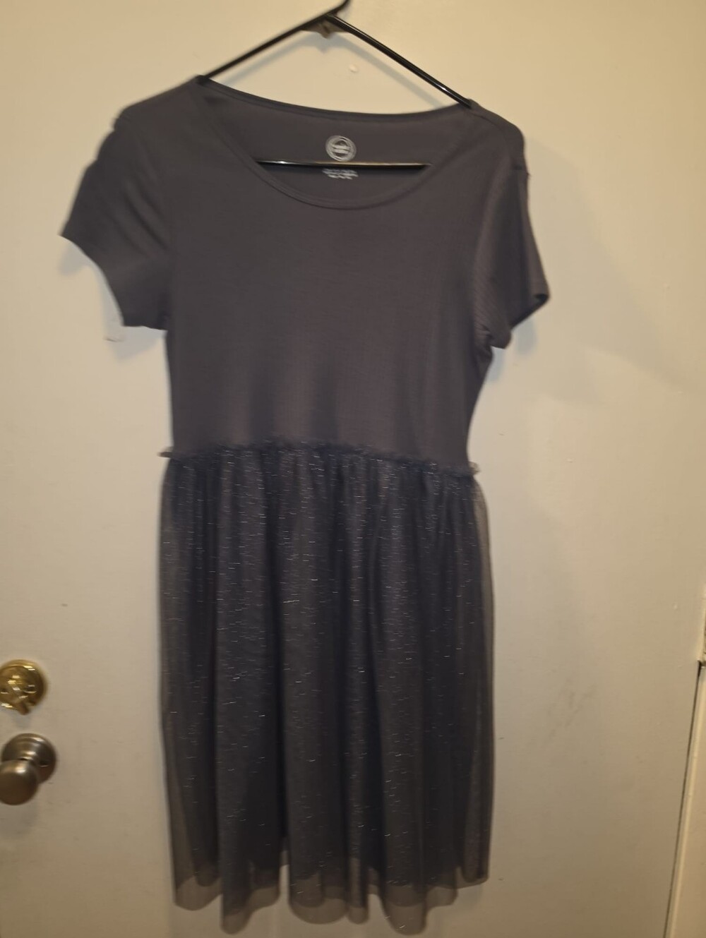 Sparkle Tulle Waist Short Sleeve Dress - Gray